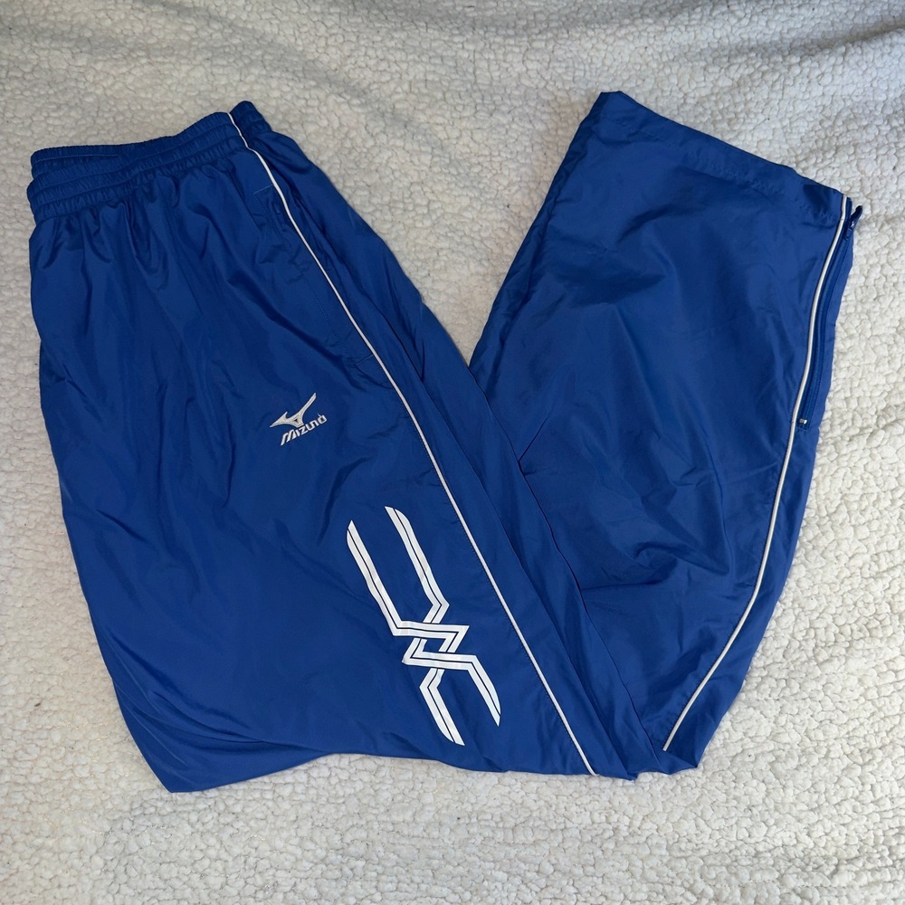 Mizuno Mens XL Blue Mesh Lined Track Pants Windbreaker Athletic Joggers 29x32
